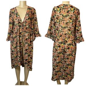 UNIF Sheer Floral Cardigan Kimono Size Large Tie Front Edgy Boho Fairy